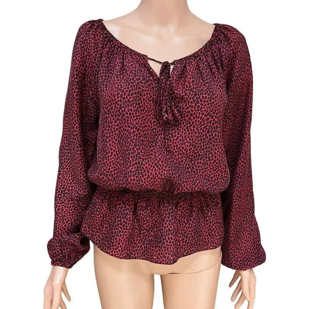 Michael Kors 100% Silk Peplum Long Sleeve Blouse Size Small loose fit